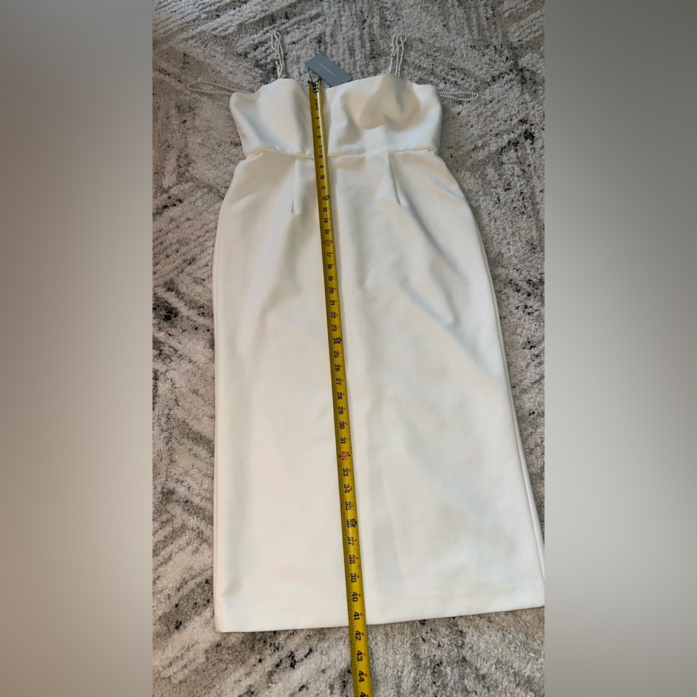ANTONIO MELANI Ivory Midi Sheath Dress with Delicate Straps - Picture 4 of 16